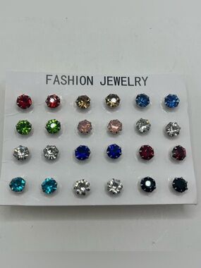 Fashion Jewelry Assorted Multicolor Crystal Stud Earring Set